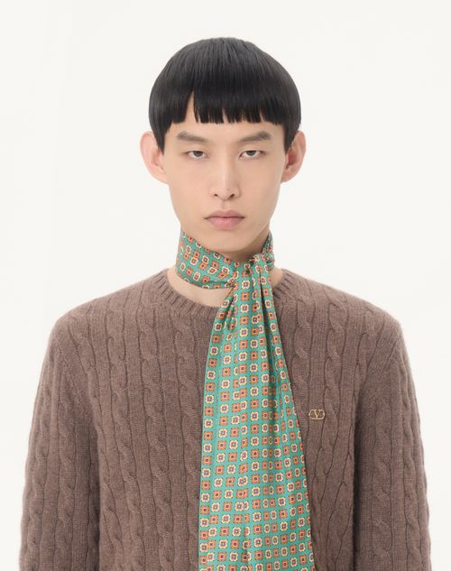 Valentino - Valentino Cashmere Cable-knit Pullover With Vlogo - Brown - Man - Knitwear