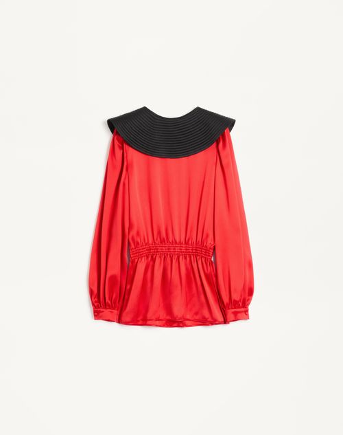 Valentino - Double Satin Top - Bright Orange/black - Woman - Shirts And Tops