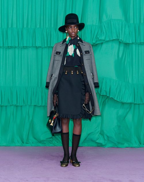 Valentino - Micro Vichy Coat - Ivory/black - Woman - Coats And Outerwear