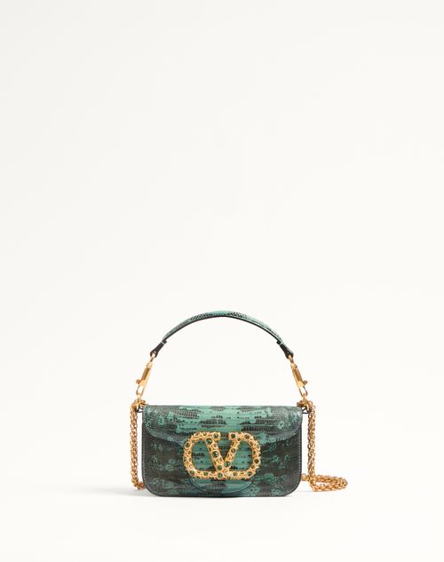 Valentino Garavani Garavani Locò Small Shoulder Bag In Tejus With Jewel Logo Woman Ice Green/erinite In Green