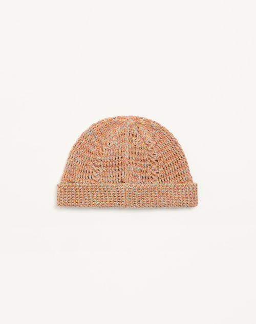 Valentino Garavani - Vlogo Signature Knitted Beanie In Linen And Cotton - Ochre - Man - Hats And Gloves
