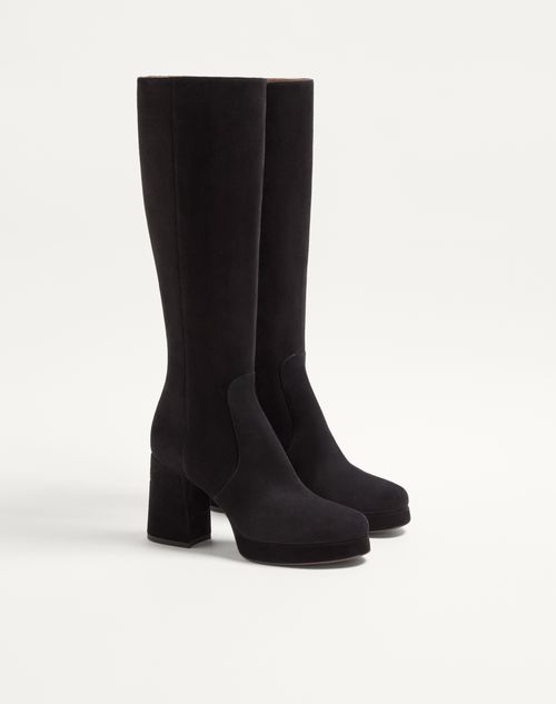 Valentino Garavani - Fawcette Platform Boot In Crust Leather 90mm - Black - Woman - Boots