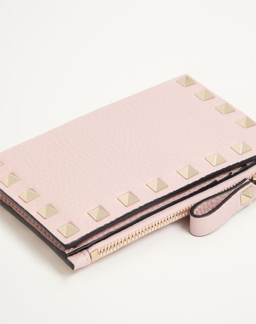 Valentino Garavani - Rockstud Grainy Calfskin Cardholder With Zip - Pink - Woman - Wallets And Small Leather Goods