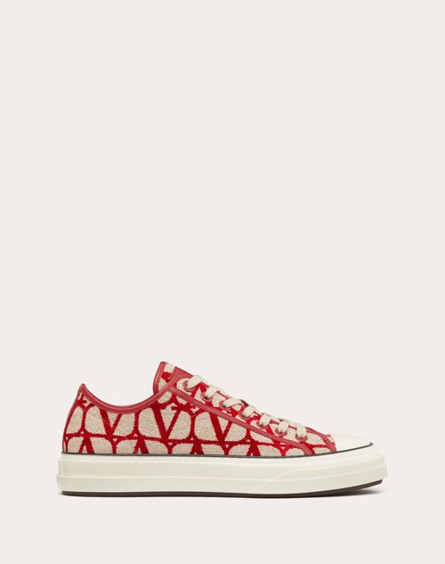 Shop Valentino Garavani Toile Iconographe Totaloop Low-top Sneaker In Beige/red