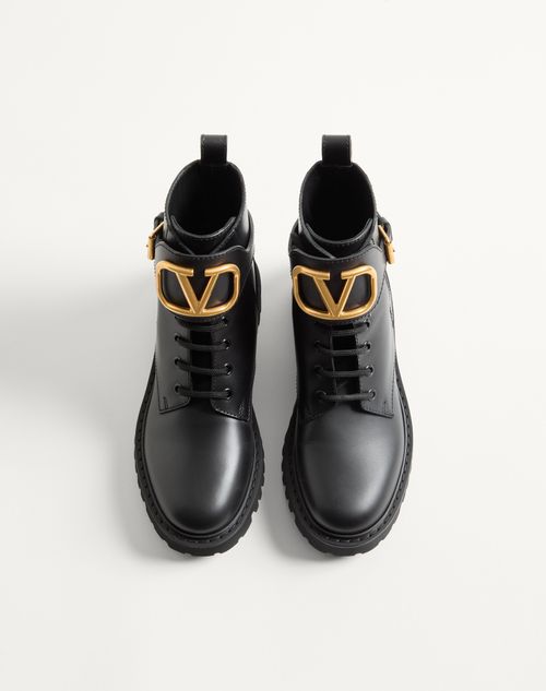 Valentino Garavani - Vlogo Signature Calfskin Combat Boot 35mm / .8 In. - Black - Woman - Boots