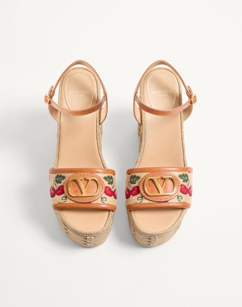Valentino Garavani - Vlogo Signature Cherryfic Pattern Wedge Sandal 120mm - Natural/red - Woman - Espadrilles And Wedges