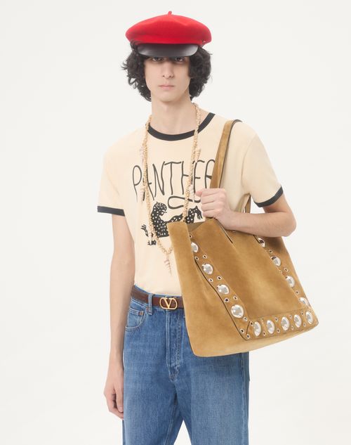 Valentino - Valentino Cotton T-shirt With Panther Print - Butter/black - Man - T-shirts And Sweatshirts