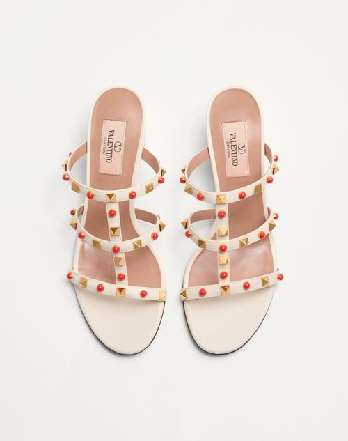 Valentino Garavani - Rockstud Slide Sandal In Calfskin With Cabochon Stones 60mm - Ivory/coral - Woman - Sandals