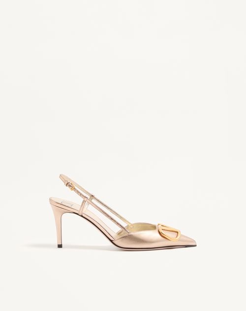 Valentino Garavani - Vlogo Signature Slingback Pump In Laminated Nappa Leather 80mm - Champagne - Woman - Pumps And Slingbacks