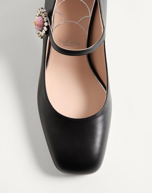 Valentino Garavani - Mary-jane Preshoes Pumps In Kidskin With Jewel Button 55mm - Black/crystal/pink - Woman - Pumps