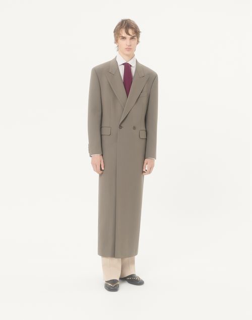 Valentino - Valentino Double-breasted Lightweight Wool Coat With Knot Detail - Taupe - Man - Coats And Blazers