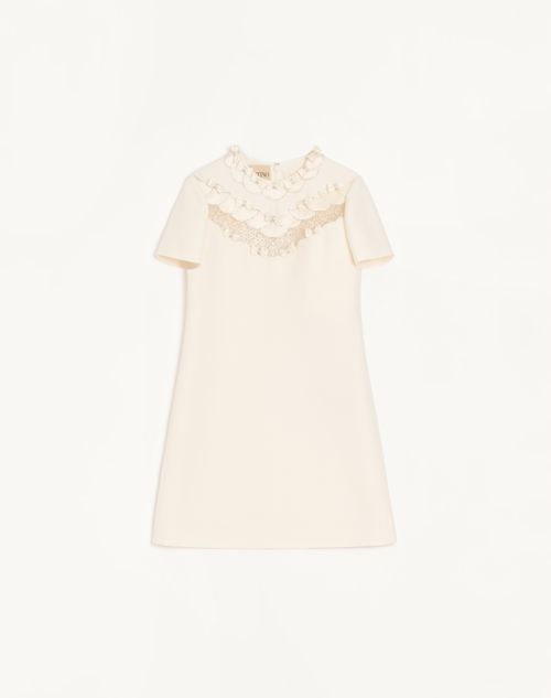 Valentino Robe Courte Brodée En Crêpe Couture Femme Ivoire 44