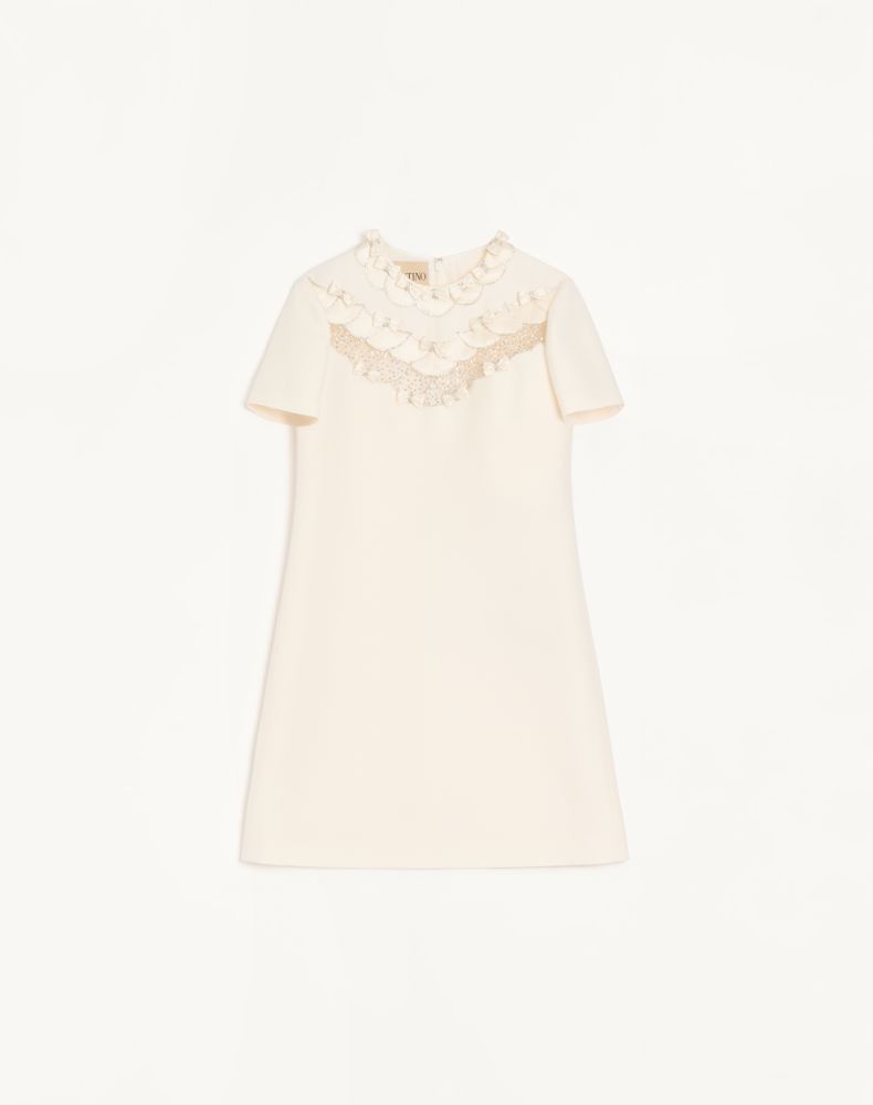 Valentino Women's Ivory Embroidered Crepe Couture Short Dress Woman 50