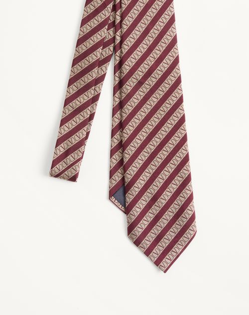 Valentino Garavani - Cravatta Valentino In Seta Regimental E Vlogo Jacquard - Bordeaux/beige - Uomo - Accessori Tessili