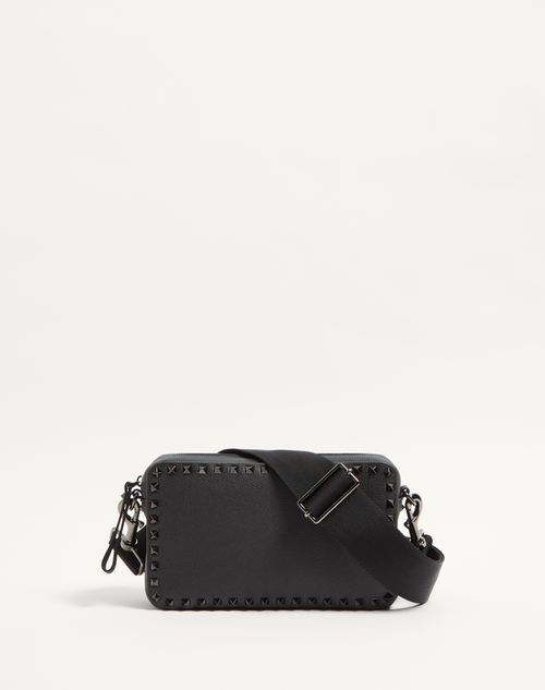 Valentino Garavani Rockstud Grainy Calfskin Crossbody Bag In Black