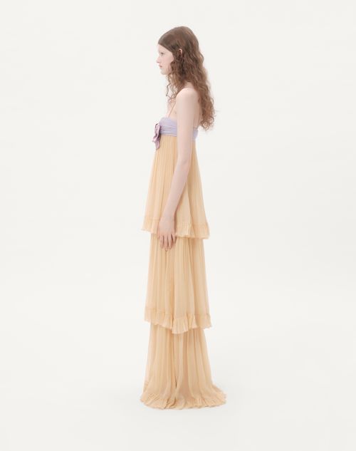 Valentino - Embroidered Long Dress In Creponne Chiffon - Natural - Woman - Gowns