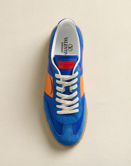 Valentino Garavani - Upvillage Low Top Sneaker In Crust Leather And Nylon - Acid Bluette/pumpkin/coral - Man - Sneakers
