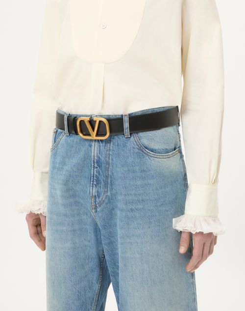 Valentino Garavani - Vlogo Signature Calfskin Belt 40 Mm - Black - Man - Belts