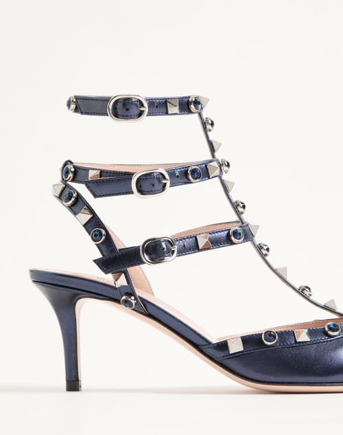 Valentino Garavani - Rockstud Pumps In Laminated Nappa Leather With 65mm Cabochon - Navy - Woman - Pumps