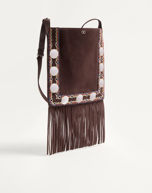 Valentino Garavani - Valentino Garavani Nellcôte Embroidered Shoulder Bag With Fringes And Trim - Testa Di Moro - Woman - Shoulder Bags
