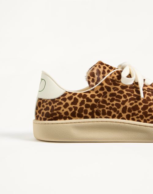 Valentino Garavani - Royco Sneaker In Hair Calf With Fauve Eclat Print And Nappa Calf Leather - Brown - Man - Sneakers