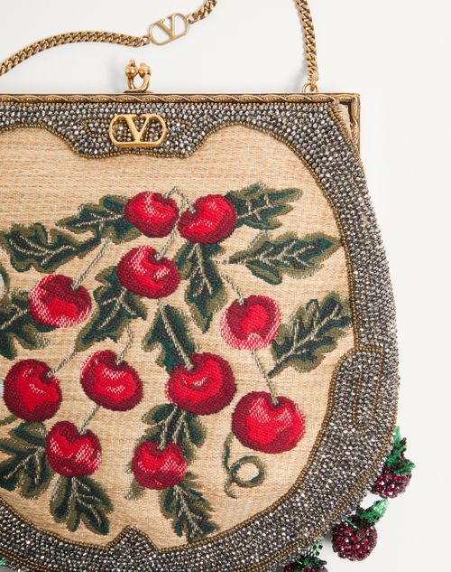 Valentino Garavani - Valentino Garavani Nellcote Fairytales Beaded Clutch In Jacquard Raffia With Cherryfic Pattern - Natural/multicolor - Woman - Clutches