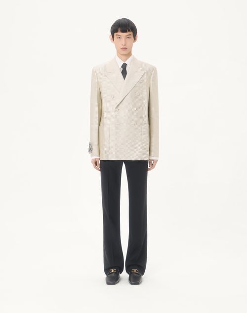 Valentino - Chaqueta De Seda Cruzada Valentino Con Patrón De Jacquard Plusdepois Y Pliegue Prensado - Marfil/negro - Hombre - Abrigos Y Blazers