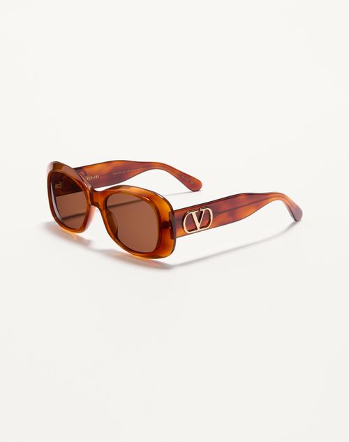 Valentino - Rectangular 70's Acetate Glasses - Beige/brown - Unisex - Eyewear