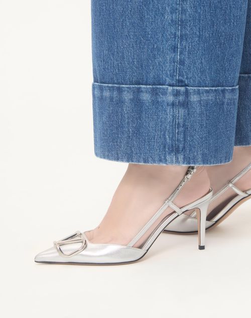 Valentino Garavani - Vlogo Signature Slingback Pump In Laminated Nappa Leather 80mm - Silver - Woman - Pumps