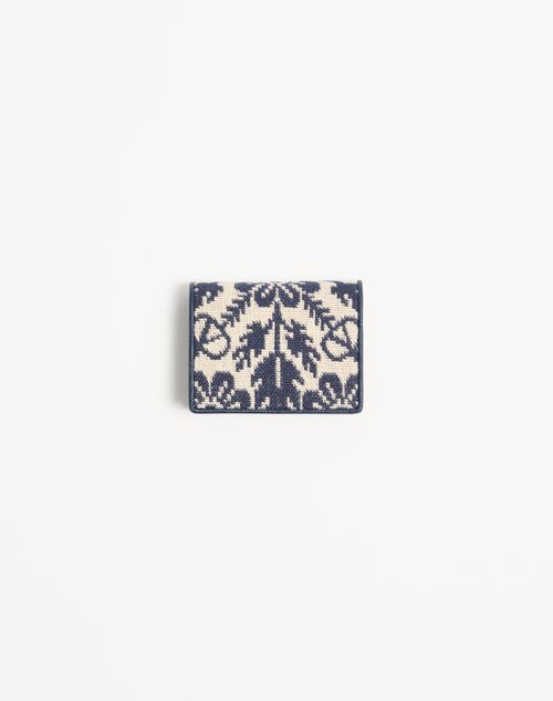 Valentino Garavani - Vlogo Signature Wallet In Jacquard Fabric With Floral Pattern - Blue/ivory - Woman - Wallets And Small Leather Goods