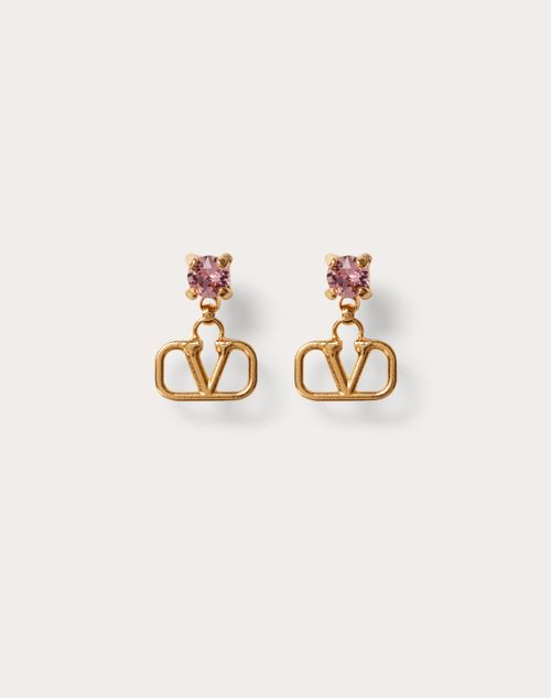 Shop Valentino Garavani Vlogo Signature Earrings In Metal And Swarovski® Crystals Woman Gold/pink Uni