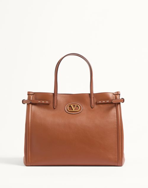 Valentino Antibes Medium Leather Tote Bag In Tobacco