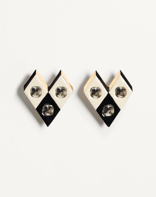Valentino Garavani Losangettes Metal, Enamel And Crystal Earrings Woman Gold/black/crystal Onesize