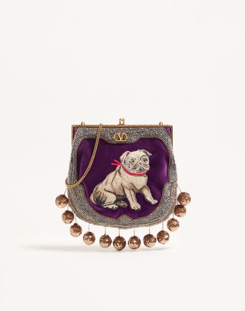 Valentino Garavani - Sobre Valentino Garavani Nellcote De Terciopelo Con Bordado De Le Chien De La Maison - Violeta/multicolor - Mujer - Bolso De Mano