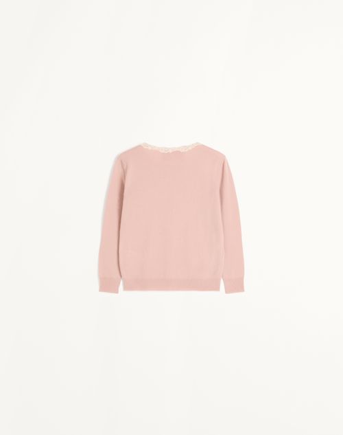 Valentino - Embroidered Cardigan With Lace Inserts - Rose Mist/ivory - Woman - Knitwear
