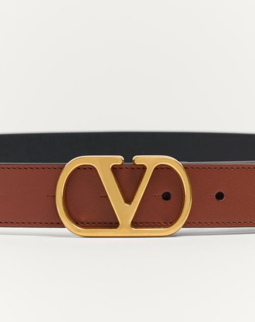 Valentino Garavani - Vlogo Signature Belt In Shiny Calfskin 30 Mm - Deep Caramel - Man - Belts