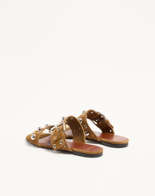 Valentino Garavani - Nellcôte Crust Leather Slide Sandal - Havana Beige - Woman - Slides And Thongs