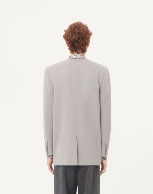 Valentino - Valentino Diagonal Wool Jacket With Embroidered Frog Closures - Light Grey - Man - Coats And Blazers