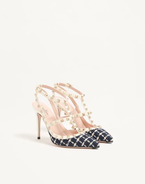 Valentino Garavani - Rockstud Pumps In Bouclé Fabric 100mm - Blue/ivory - Woman - Dresses
