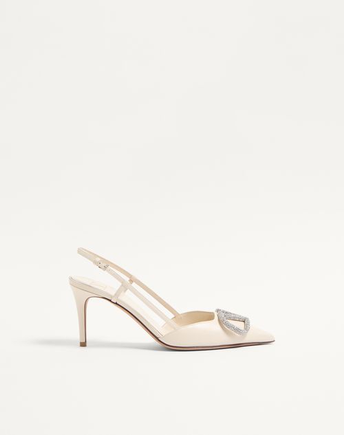 Valentino Garavani Vlogo Signature Slingback Pump In Calfskin Leather 80mm Woman Light Ivory/crystal 36