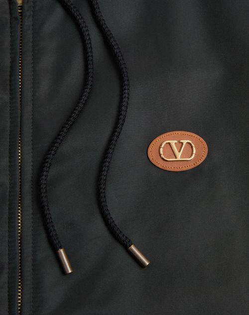 Valentino - Nylon Hooded Windbreaker With Vlogo Patch - Black - Man - Outerwear