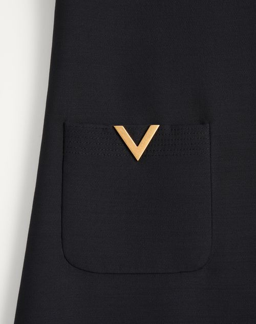 Valentino - Vestido Corto De Crepe Couture Con V Gold - Negro/abedul - Mujer - Vestidos