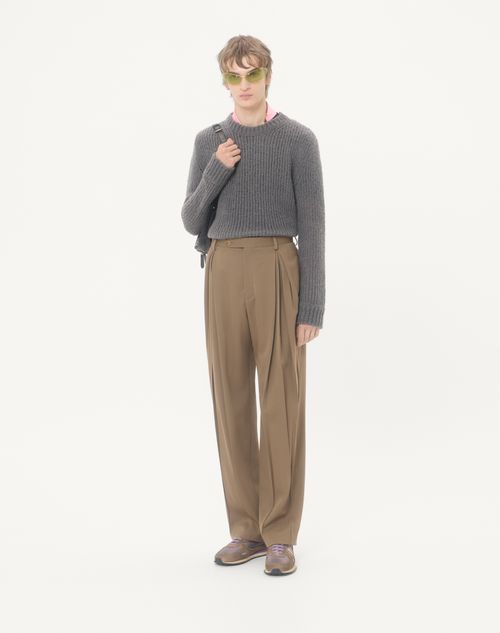 Valentino - Valentino Sweater In Wool And Nylon Blend With Studded Leather Loop - Dark Grey - Man - Knitwear
