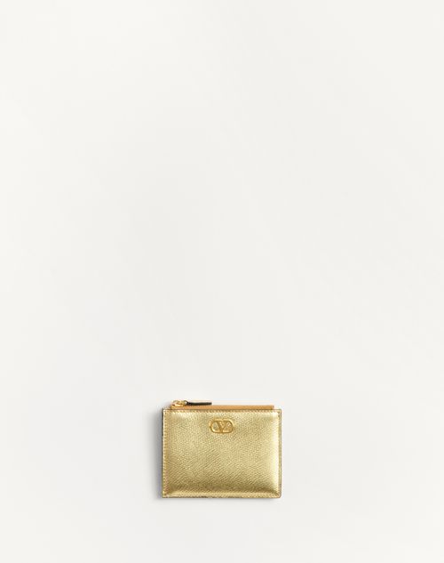 Shop Valentino Garavani Vlogo Signature Cardholder In Laminated Grainy Calfskin Woman Antique Brass Uni