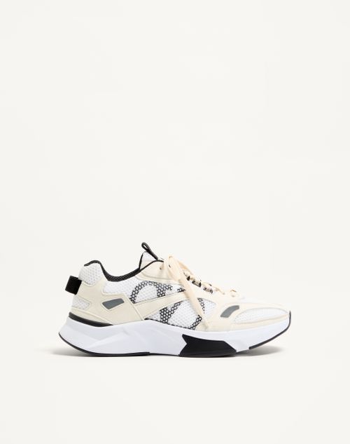 Valentino Garavani Demivee Trainer In Mesh Fabric With Suede Inserts Man White/grey 46