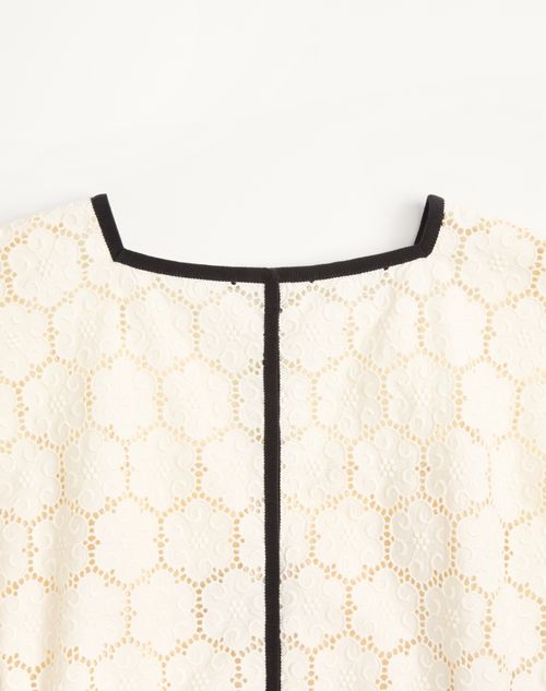 Valentino - Midi Dress In Fleurs À Jours Cotton - Latte/black - Woman - Dresses