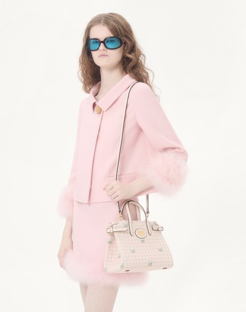 Valentino Garavani - Valentino Garavani Antibes Small Shopping Bag In Vichy Le Chat De La Maison Canvas - Pink/ivory - Woman - Totes