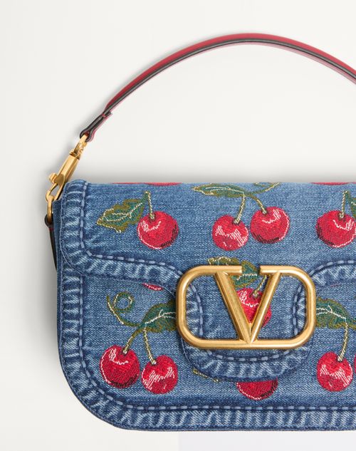 Valentino Garavani - Valentino Garavani Alltime Denim Shoulder Bag With Cherryfic Embroidery - Denim/multicolour - Woman - Shoulder Bags
