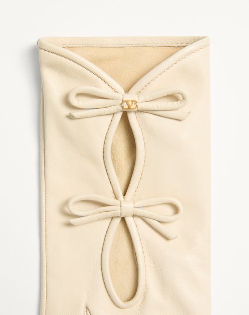 Valentino Garavani - Vlogo Signature Handschuhe Aus Nappaleder Mit Schleifen - Butter - Frau - Mützen Und Handschuhe