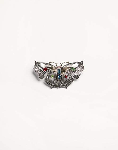 Valentino Garavani Vouloirvoler Brooch In Metal And Crystals Woman Silver/multicolour Onesize